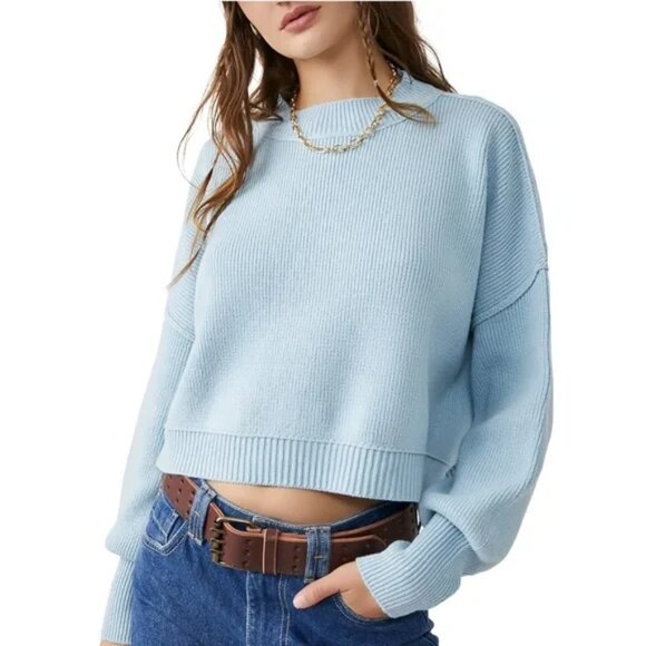 Free People Tops - [Free People] Easy Street Crop Pullover in Cloud Cruise Small